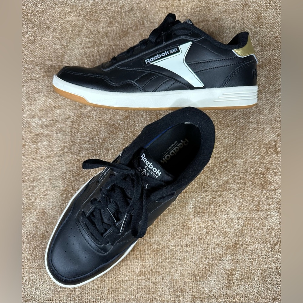 Reebok Leather Classic Club Memt Black/Gold/White Sneakers Size 9.5